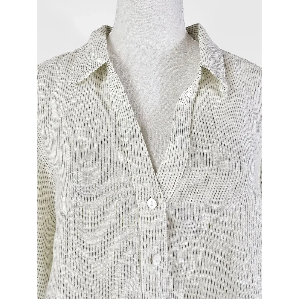 Tahari 2XL Linen White Olive Lagenlook Button Down - Picture 4 of 7